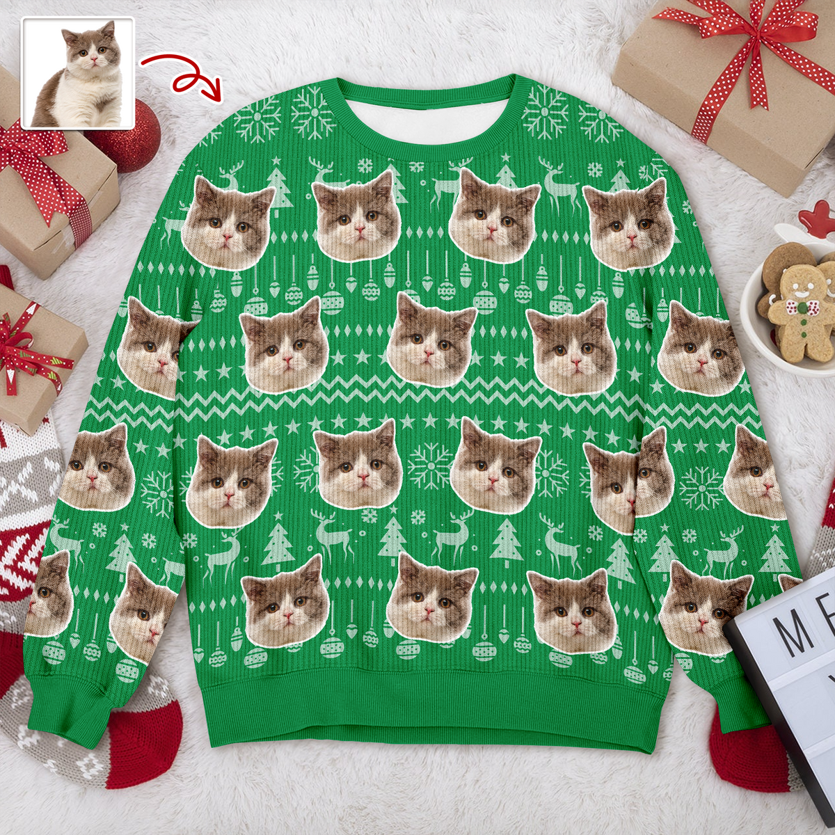 Custom Cat Photo Have A Pawesome Christmas Ugly Sweater TH10 896293