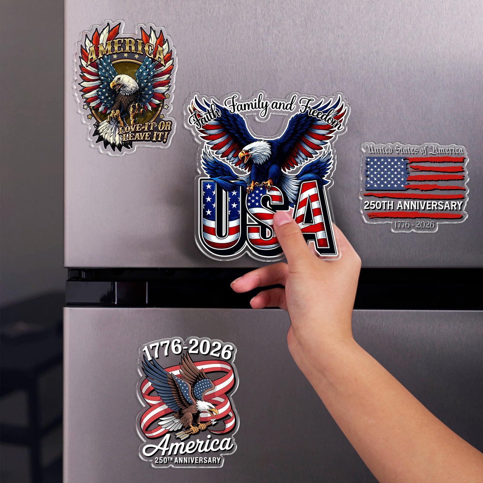 USA 250th Anniversary America 250 1776-2026 Eagle Us Flag Acrylic Magnet HA75 898752