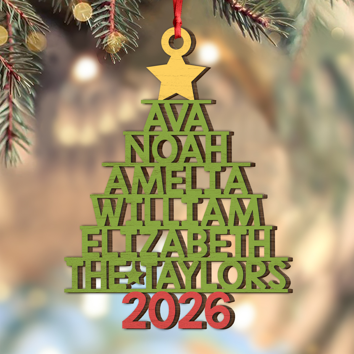 Personalized 2026 Family Names Christmas Wooden Ornament, Holiday Tree Decor LM32 670505