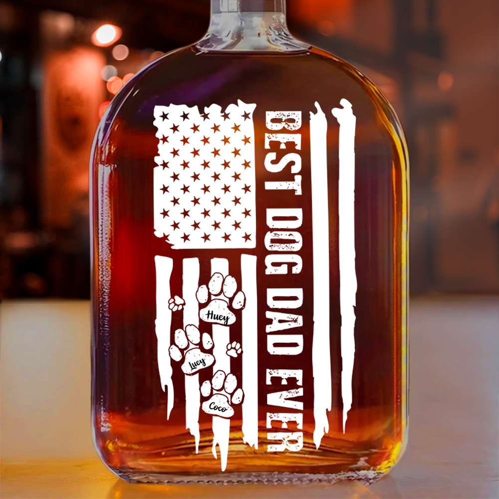 Personalized Gift To Best Dog Dad Ever Paw American Flag Whiskey Bottle LM32 893595