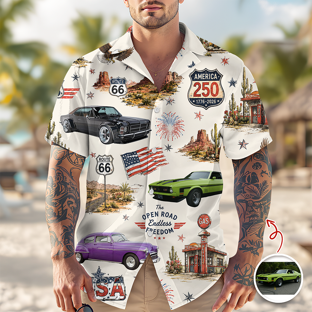 Custom Vintage Car Aloha Shirt, Route 66 Patriotic Hawaiian Shirt TH10 170037