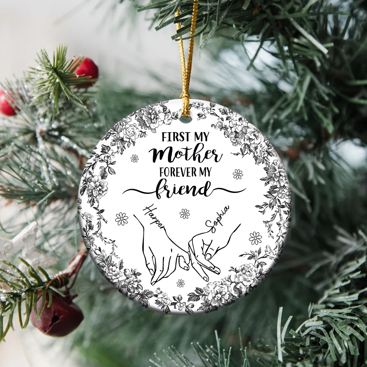 First Mother Forever Friend Personalized Chinoiserie Toile De Jouy Style Ceramic Ornament HO82 900164