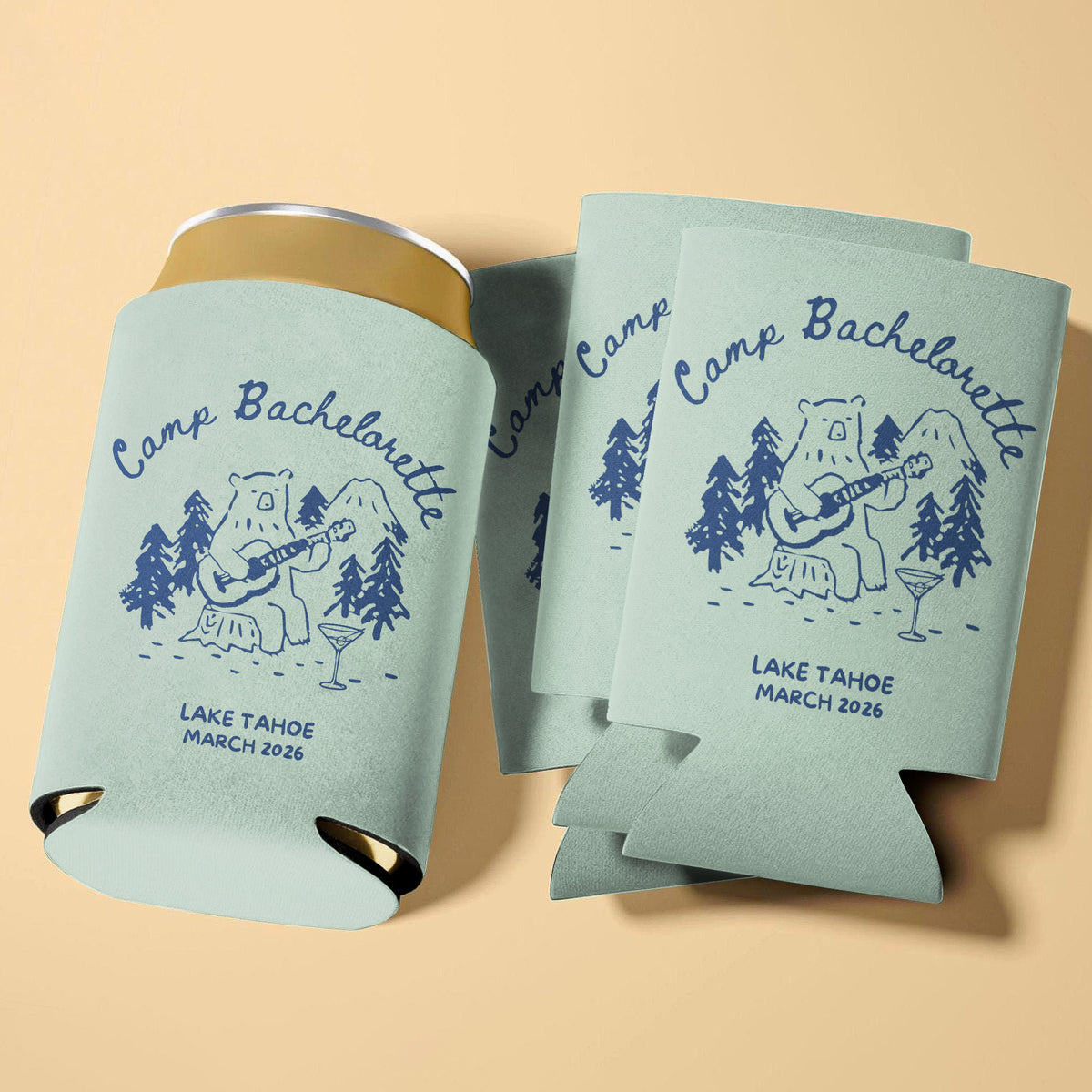 Personalized Camp Bachelorette Can Cooler, Custom Camping Party Favors HO82 902988