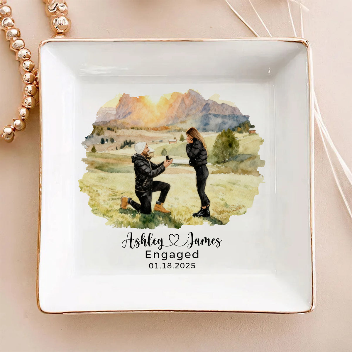 Custom Proposal Portrait Ring Dish Engagement Gift For Couple HO82 901020
