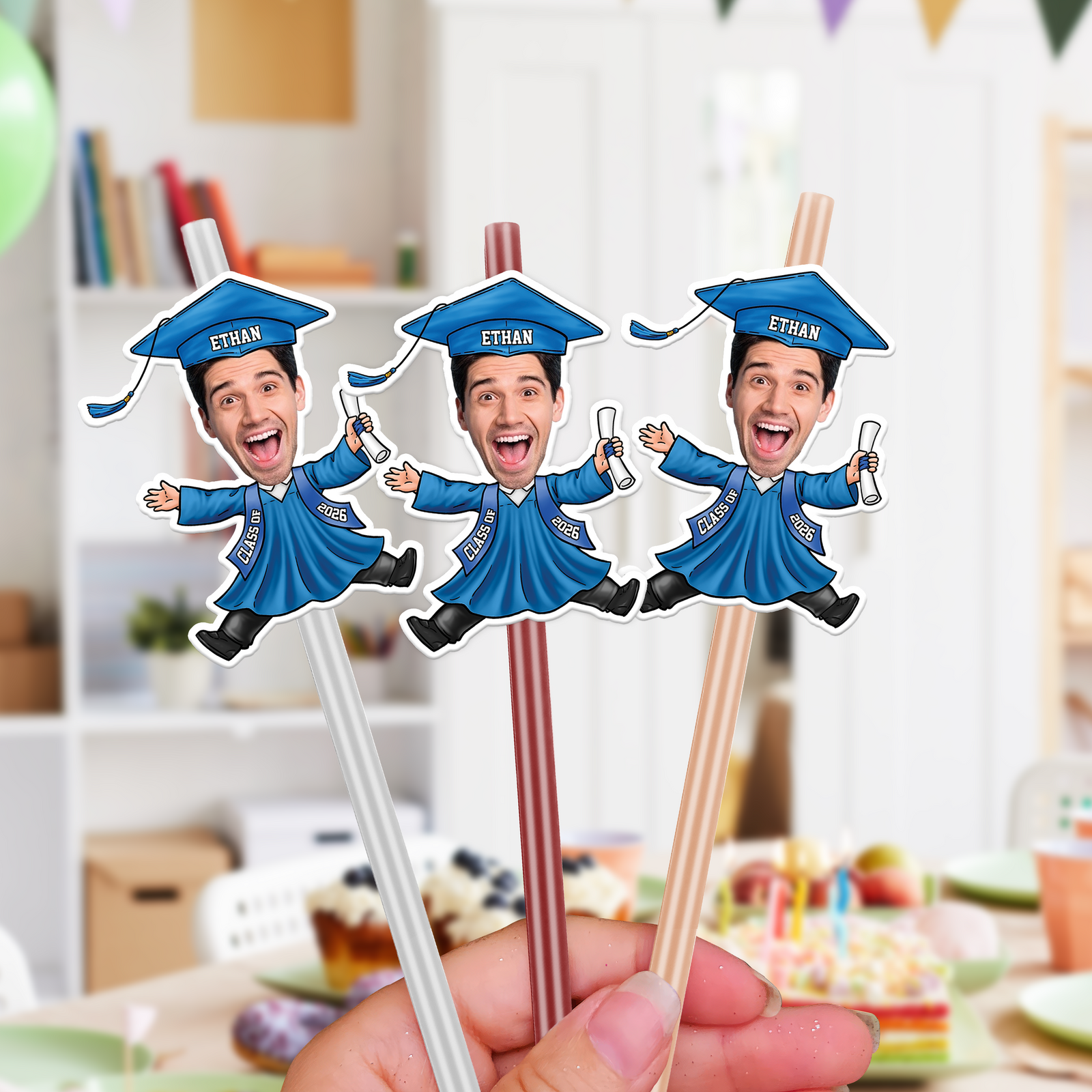 Custom Funny Face Class of 2026 Graduation Decoration Colorful Straws TH10 169129