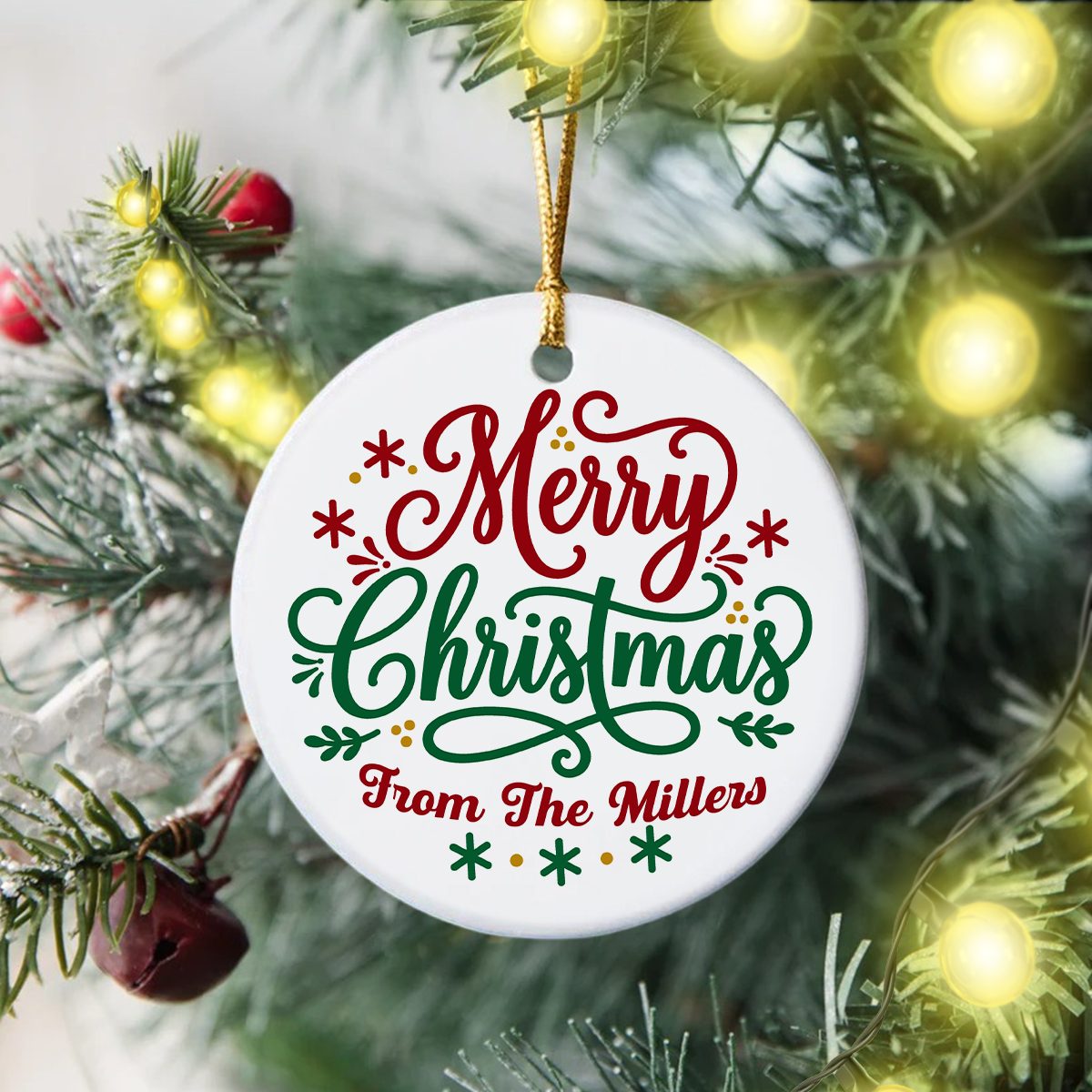 Personalized Family Name Merry Christmas Ceramic Ornament TH10 171533