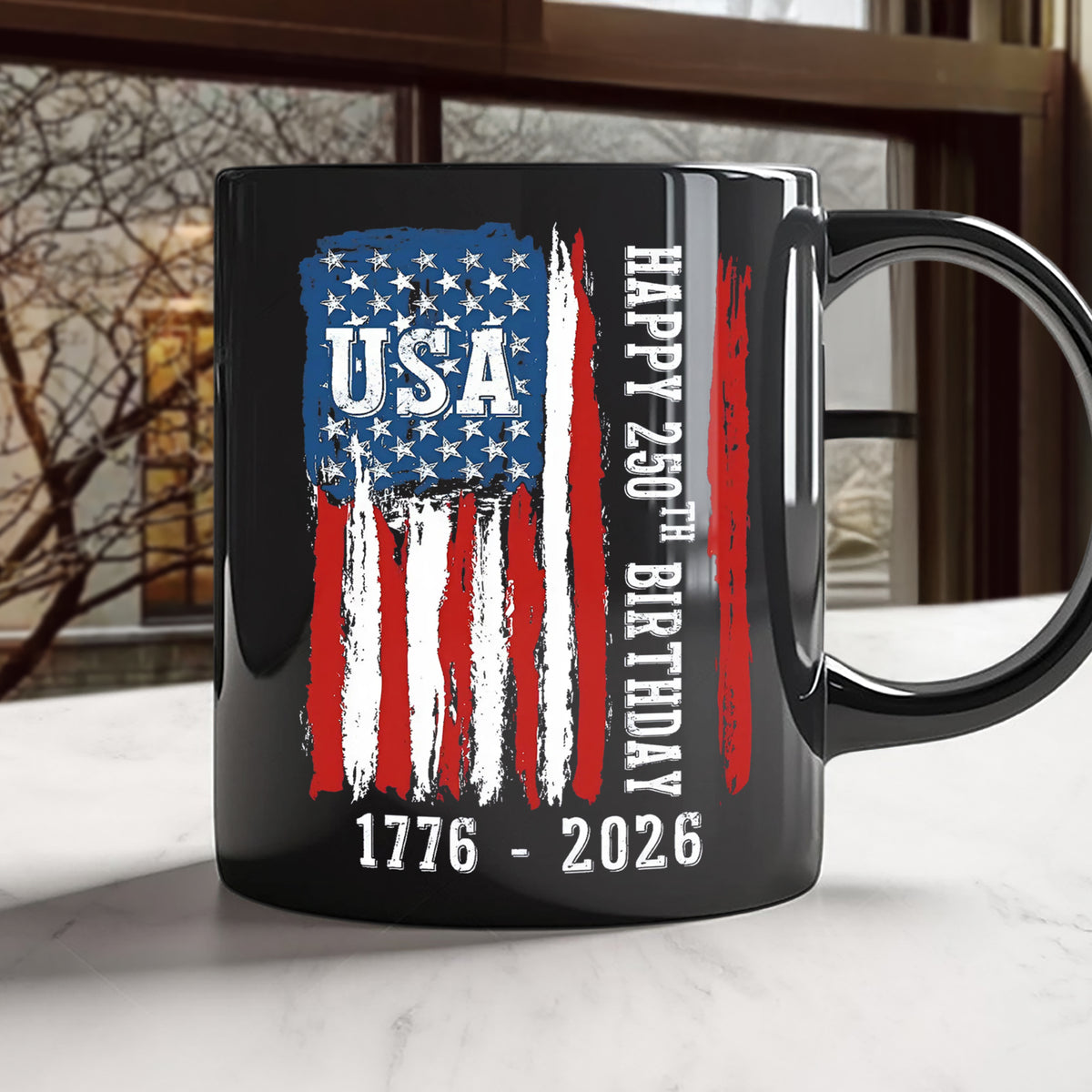 Happy 250th Birthday America Flag Black Mug LM32 895287