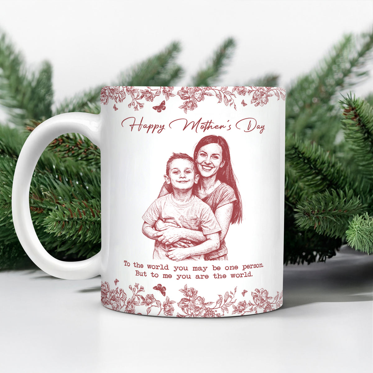 Custom Photo Pencil Sketch Happy Mother's Day To Mom Personalized Print Full Mug HA75 920782