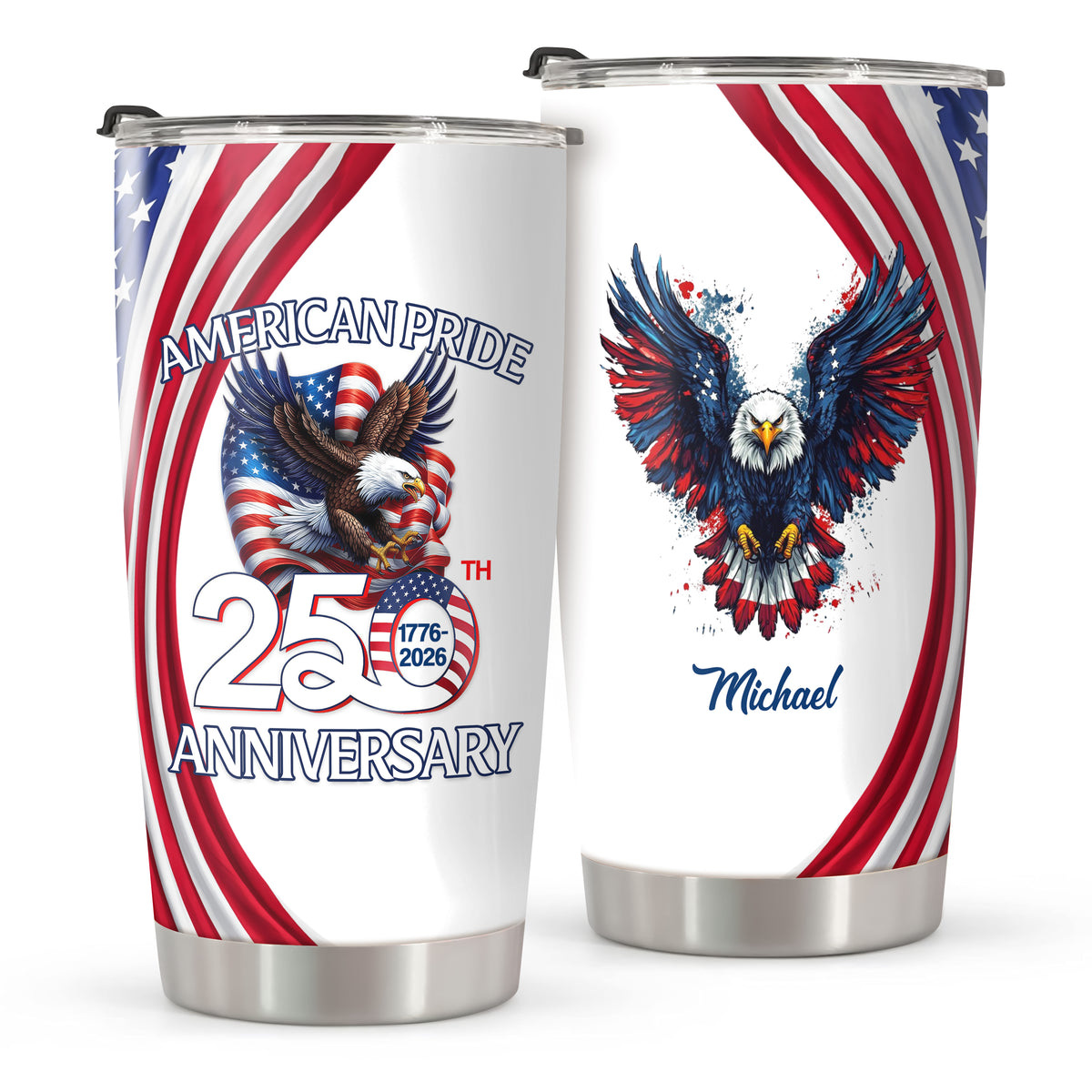 Custom Name American Pride Patriotic 250th Anniversary Eagle Fat Tumbler HA75 920878