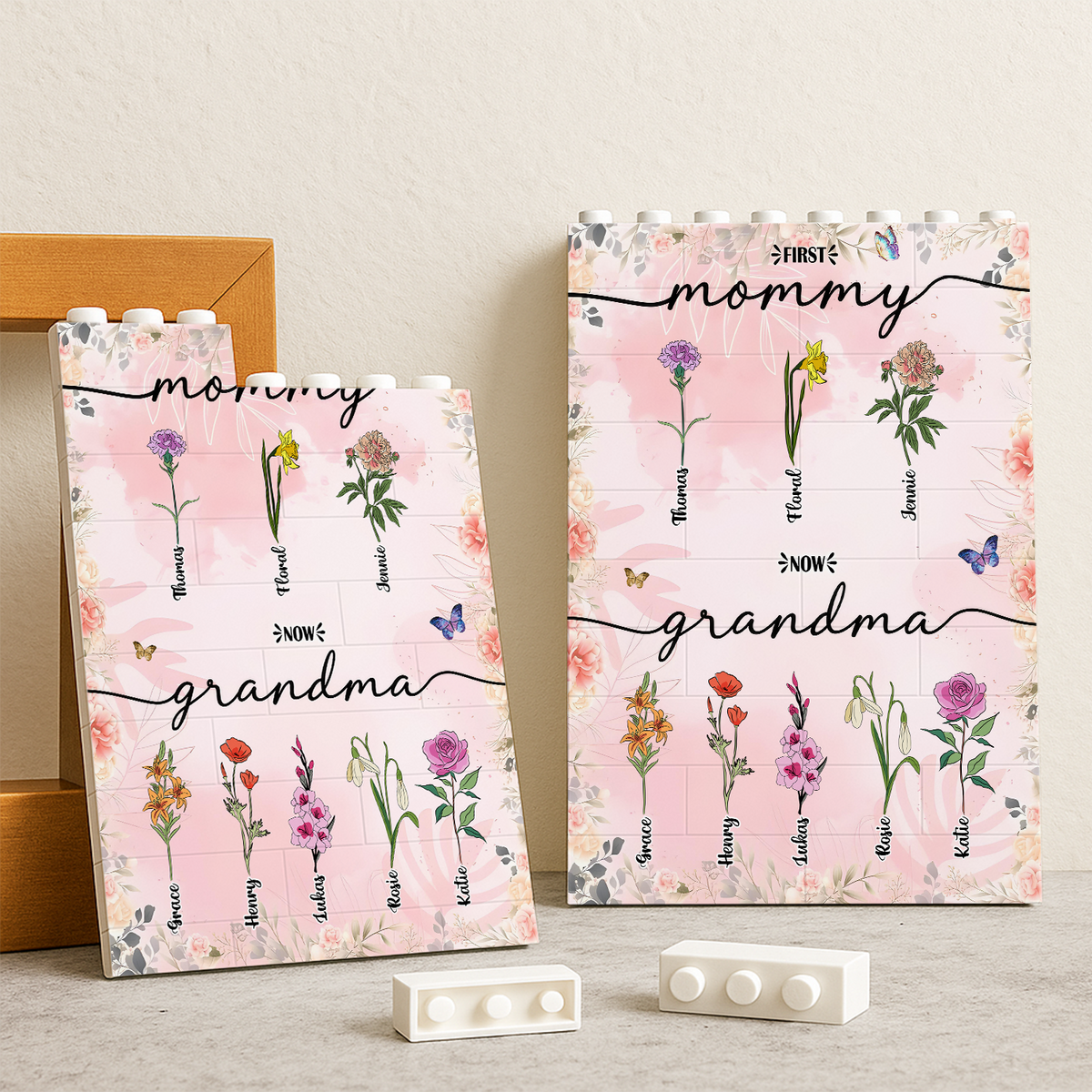 Personalized First Mom Now Grandma Birth Flower Bouquet Building Brick Blocks Mother's Day Gift HA75 920636