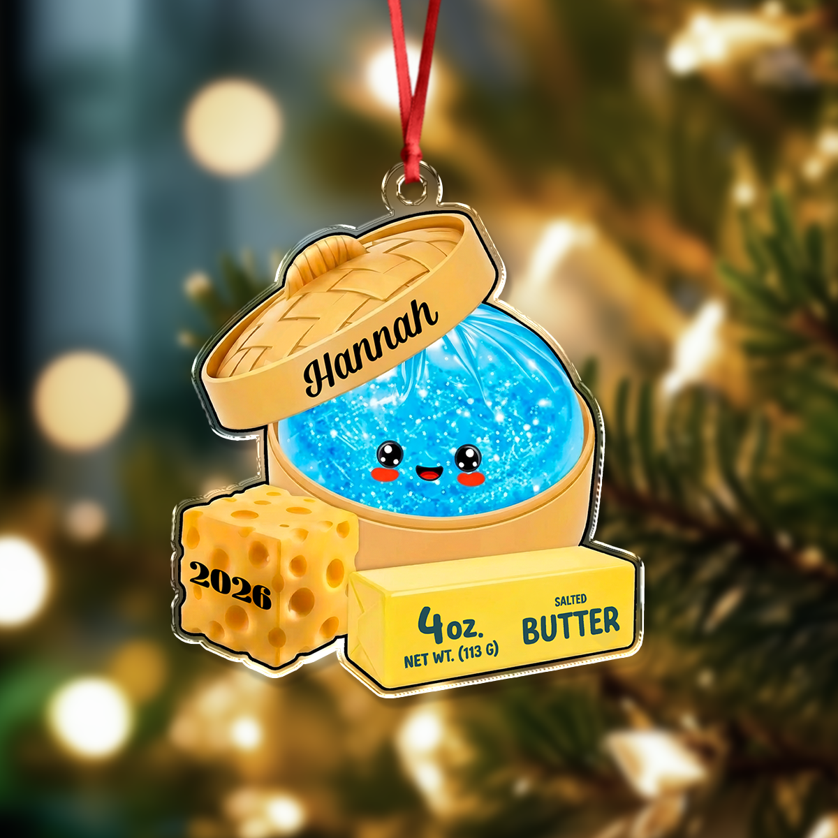 Custom Name Glitter Rainbow Dumpling Squishy Acrylic Ornament, Cute Christmas Keepsake LM32 670083