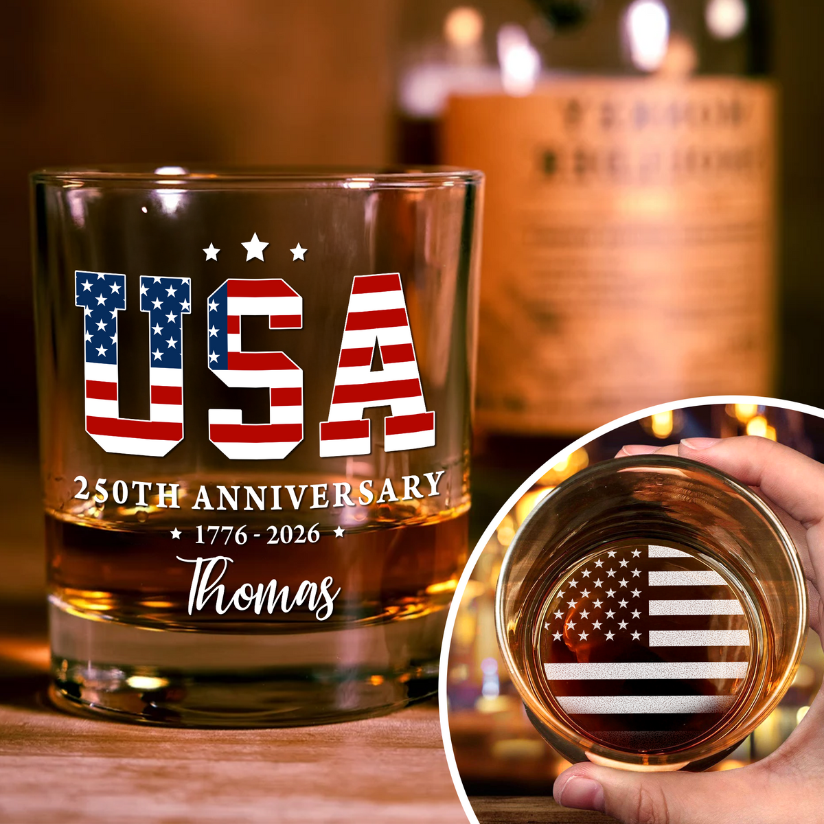 Custom Name USA 250th Anniversary 1776-2026 Engraved Whiskey Glass Independence Day Gift LM32 897959