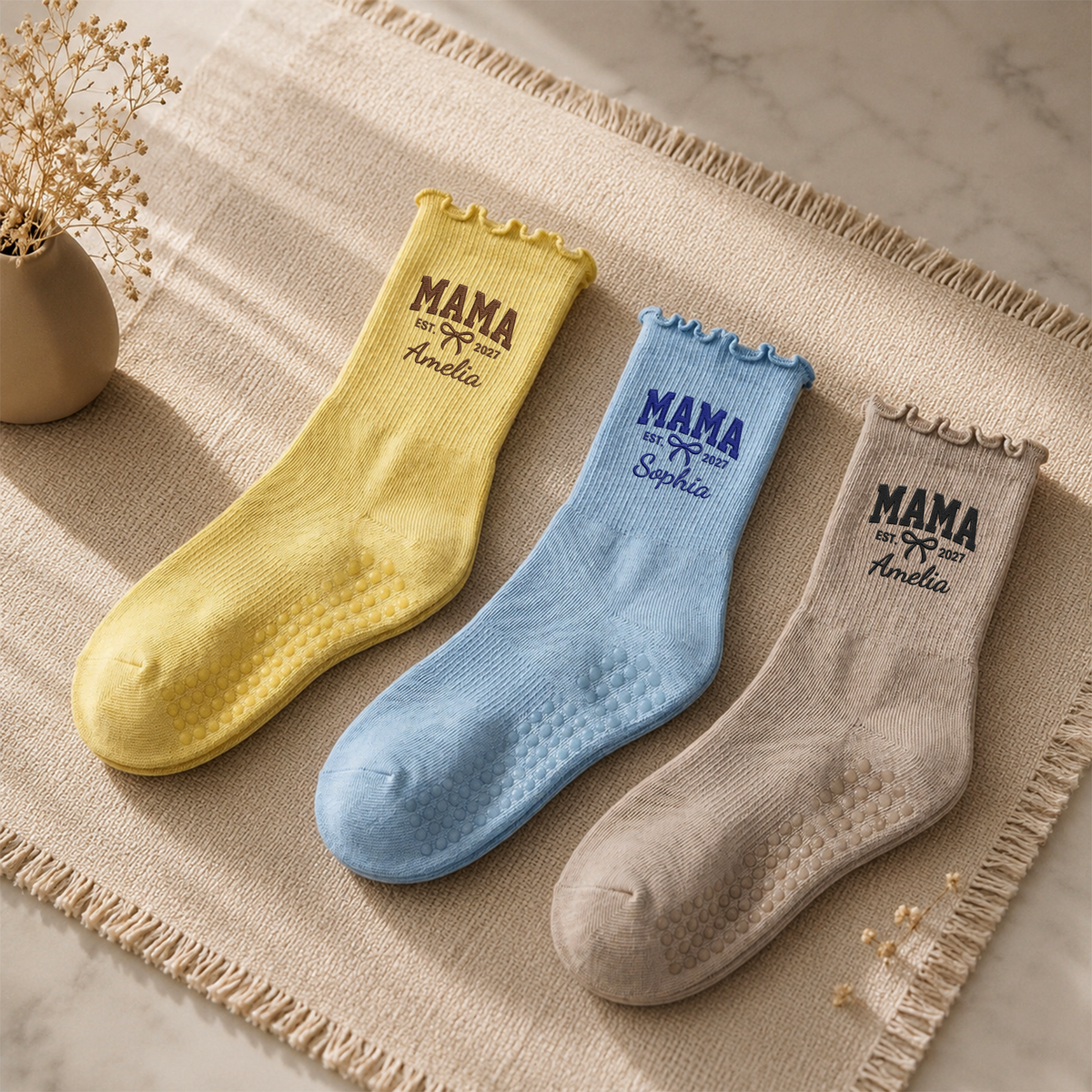 Personalized Embroidered Mama Ruffle Socks Christmas Gift for Mom, New Mom Gift CH07 180466
