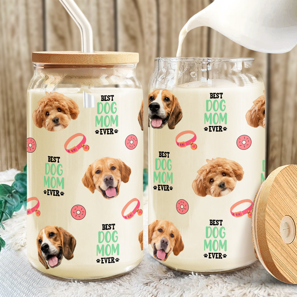 Custom Dog Cat Photo Best Dog Cat Mom Ever Personalized Glass Can CH07 895420