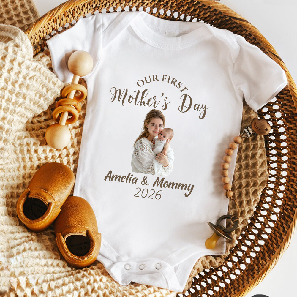 Custom Photo Our First Mother’s Day Together Baby Onesie LM32 899637