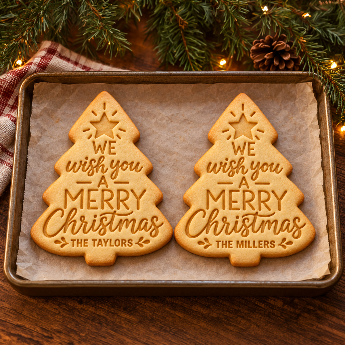 Personalized Family Name We Wish You A Merry Christmas Shaped Cookie Stamp, Holiday Baking Gift HA75 919624