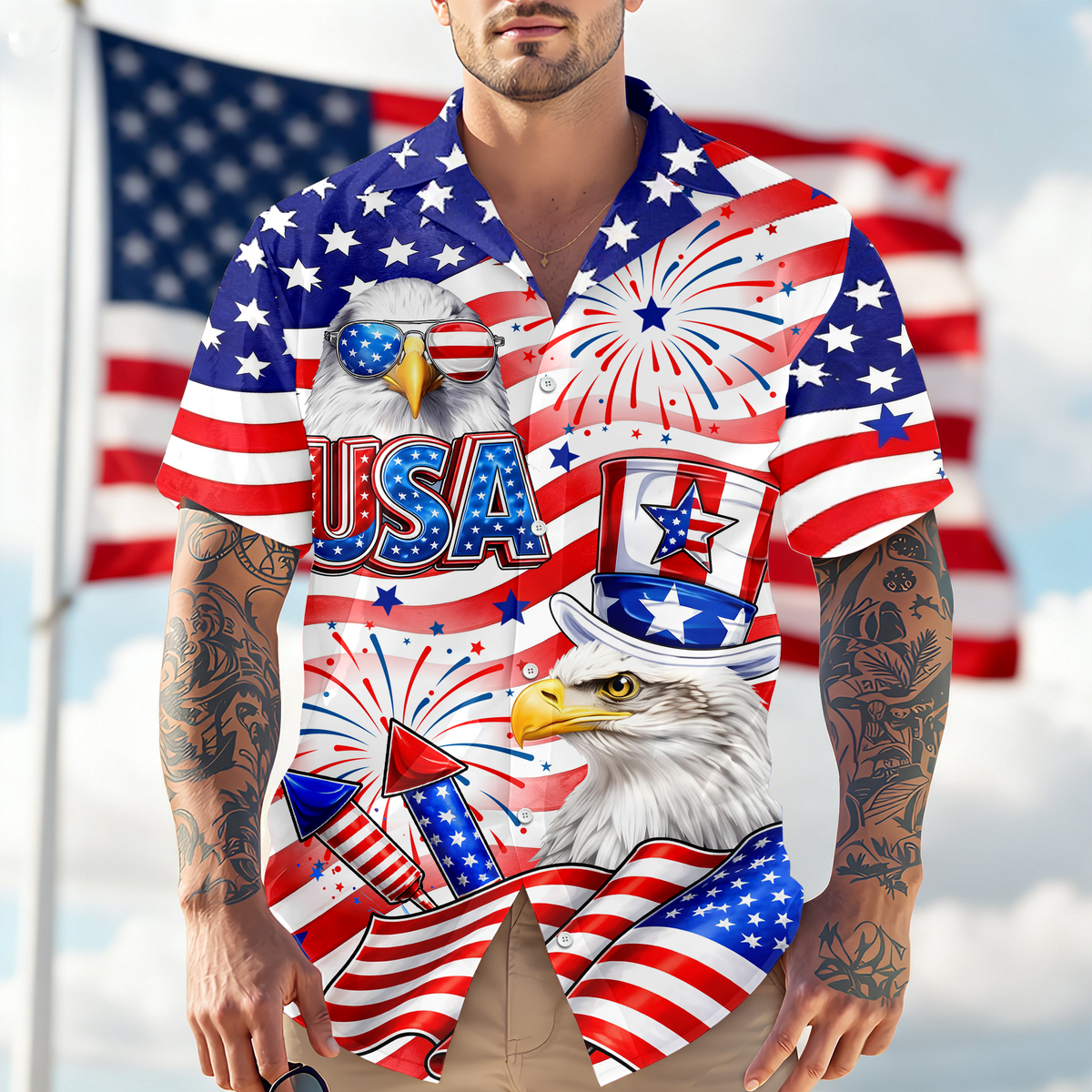 America Flag Eagle Patriotic Hawaii Shirt HA75 921004