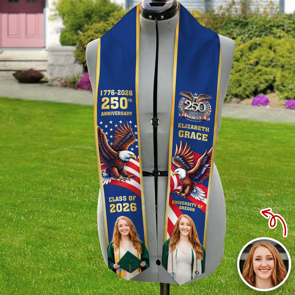 Custom Photo Class Of 2026 With America 250 Years Graduation Stole HO82 901480