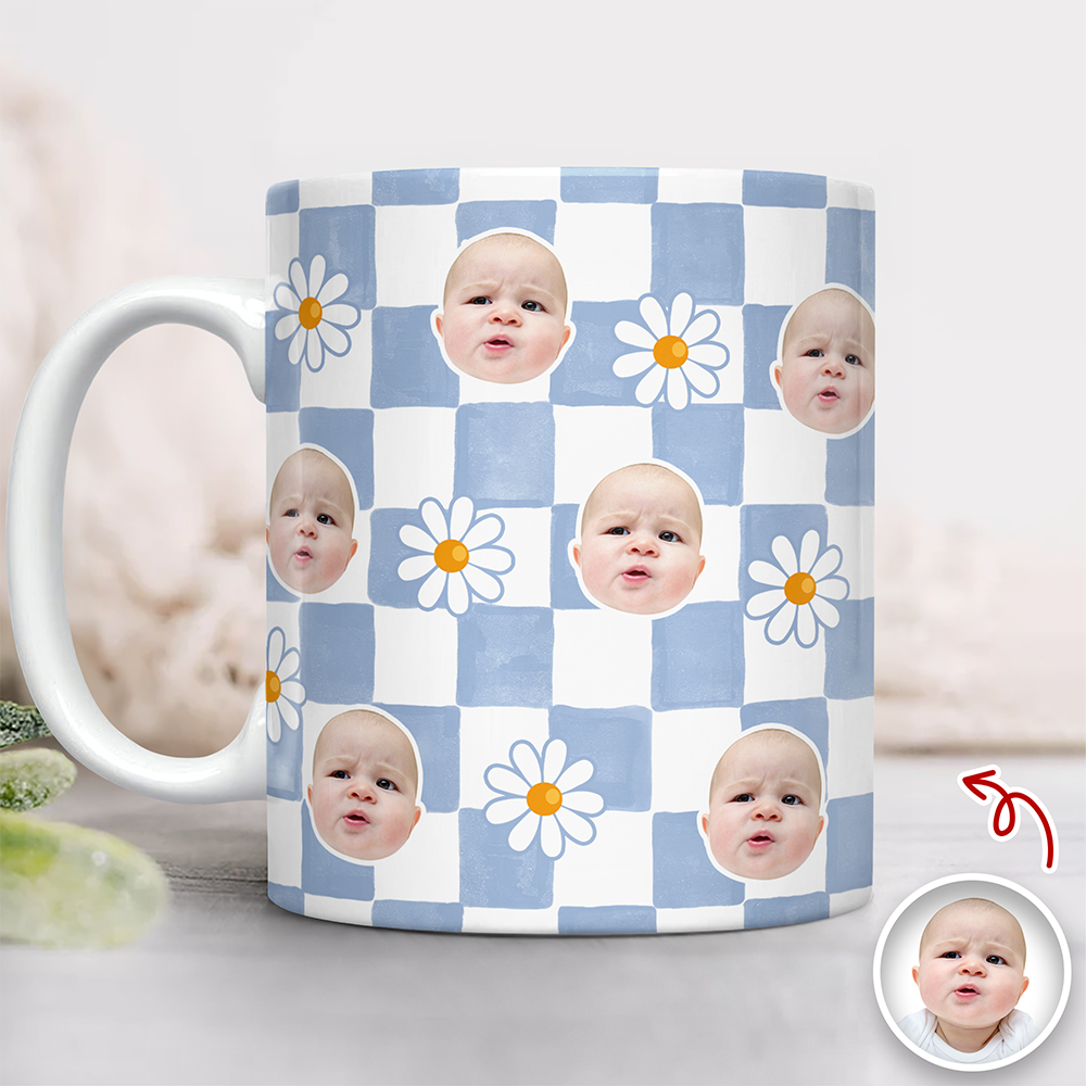Custom Baby Face Daisy Checkered Print Full Mug - Personalized Gift for Mom & Dad TH10 169943