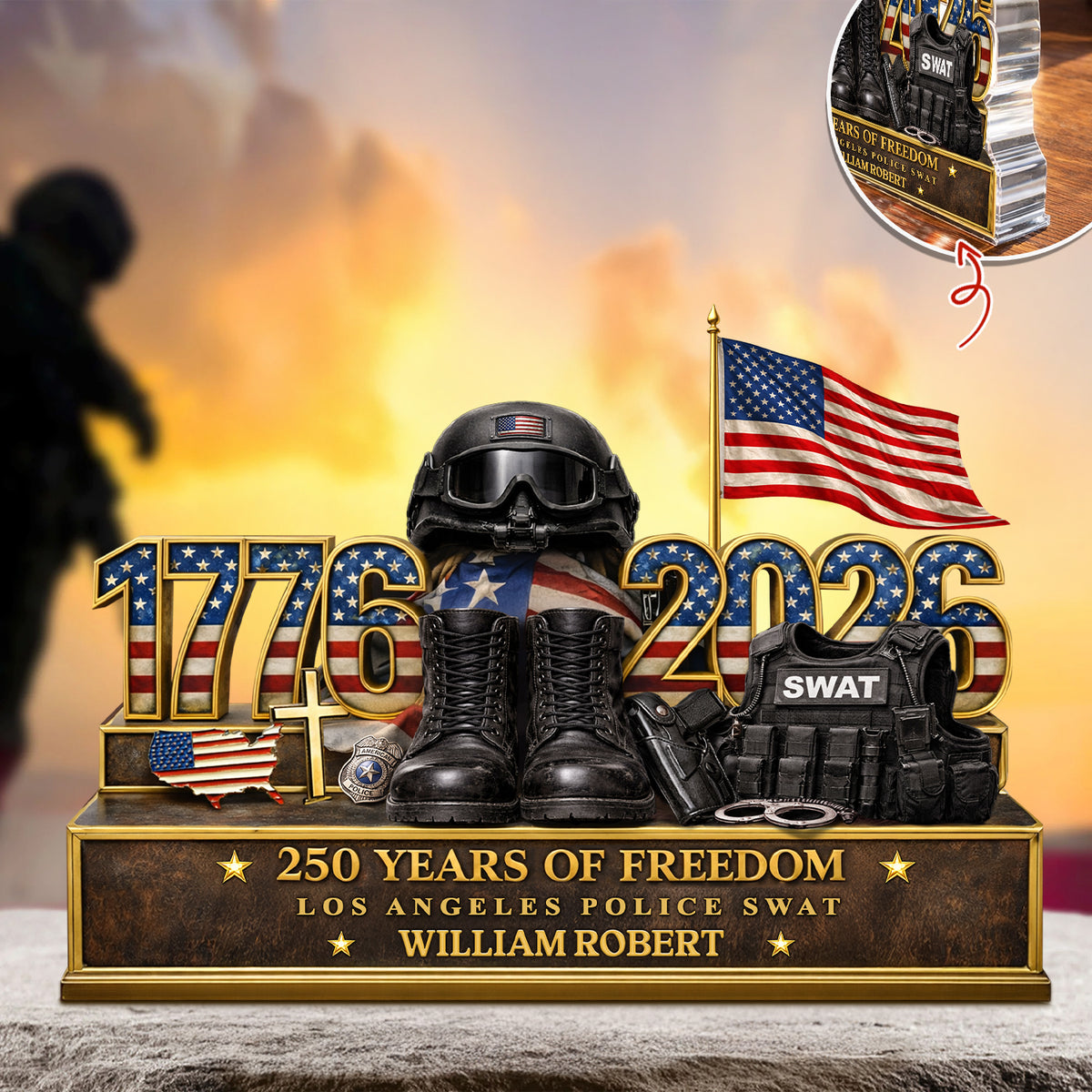 Personalized Police Office 250 Years Of Freedom 1776–2026 Acrylic Block Plaque - Police Gift, Patriotic Memorial Decor HO82 901888
