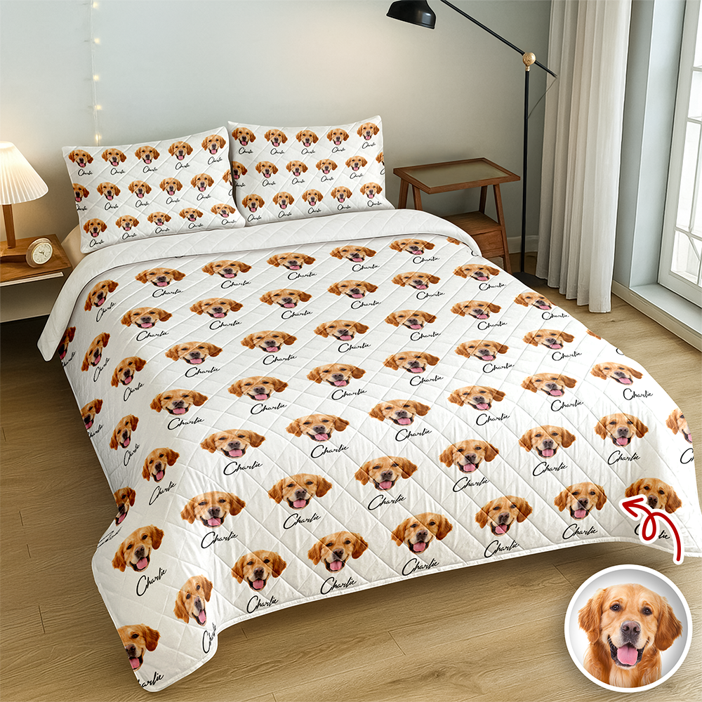 Custom Photo And Name Quilt Bedding Set For Dog Lover TH10 896677