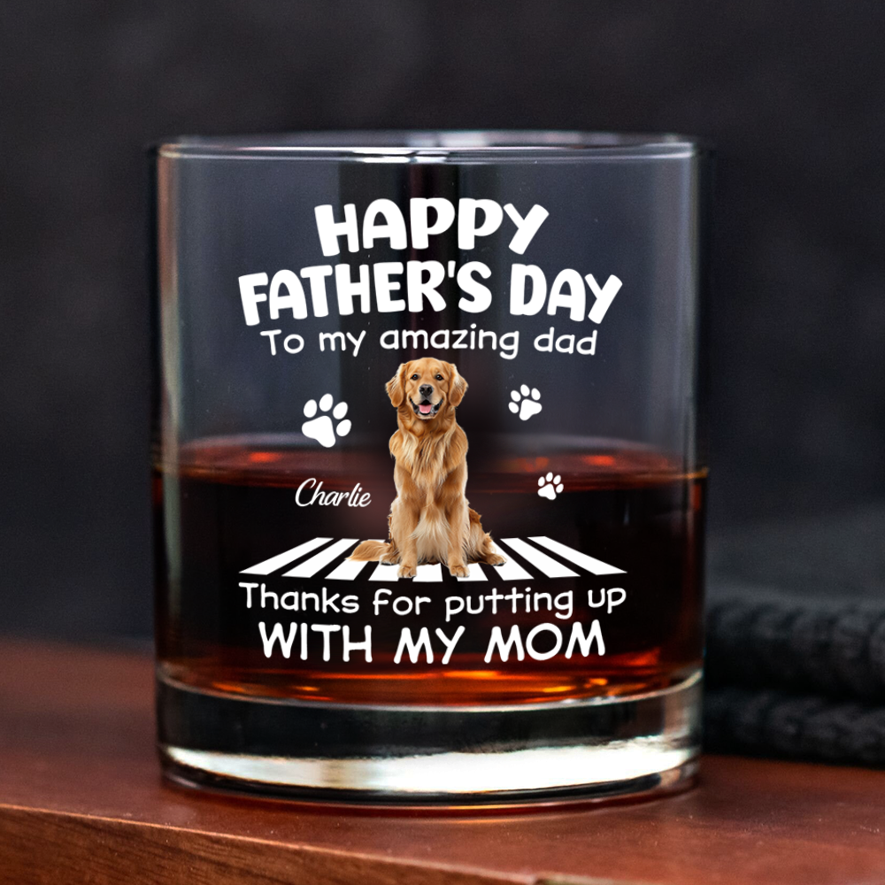 Custom Dog Happy Father’s Day To Our Amazing Dad Whiskey Glass Gift For Dog Dad HO82 902508