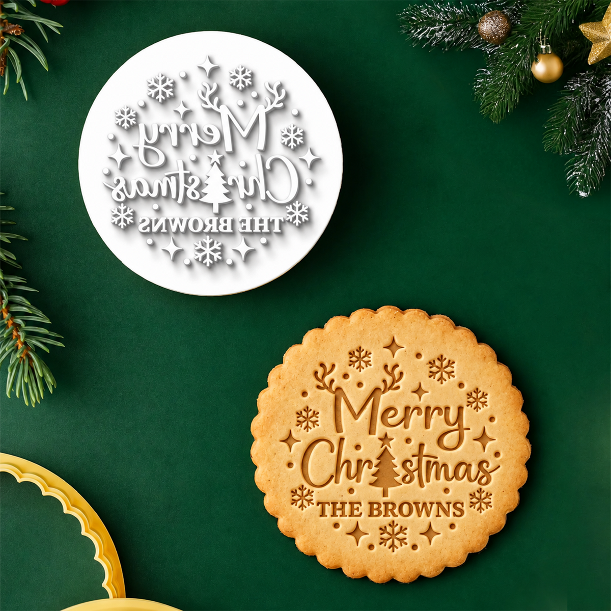 Personalized Family Name Merry Christmas Cookie Stamp, Holiday Baking Gift HA75 919638