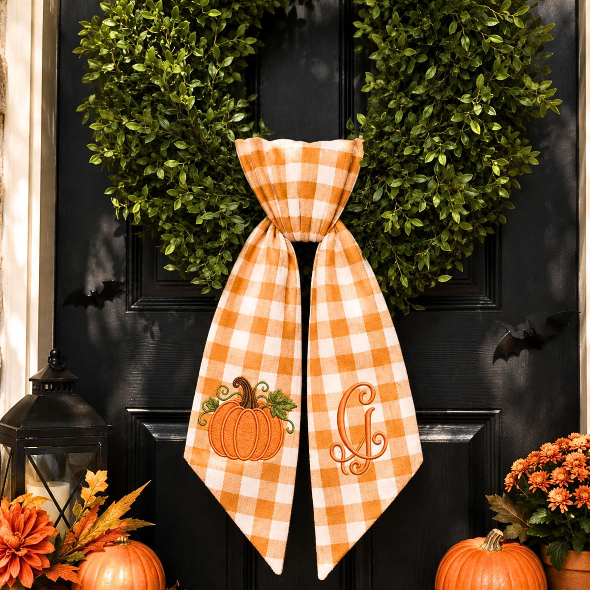 Personalized Embroidered Fall Monogram Pumpkin Wreath Sash LM32 669841