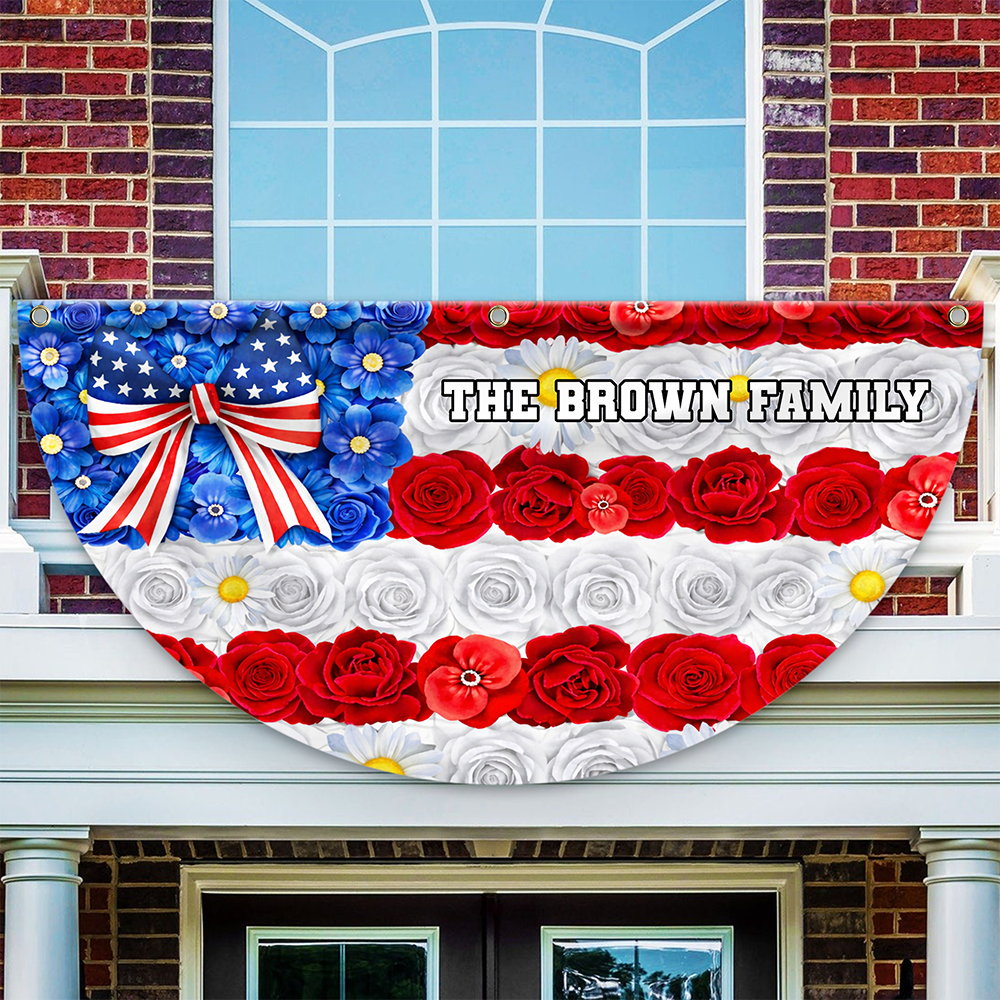 Custom Family Name Red White Blue Floral USA Independence Day Non-Pleated Fan Flag TH10 898893