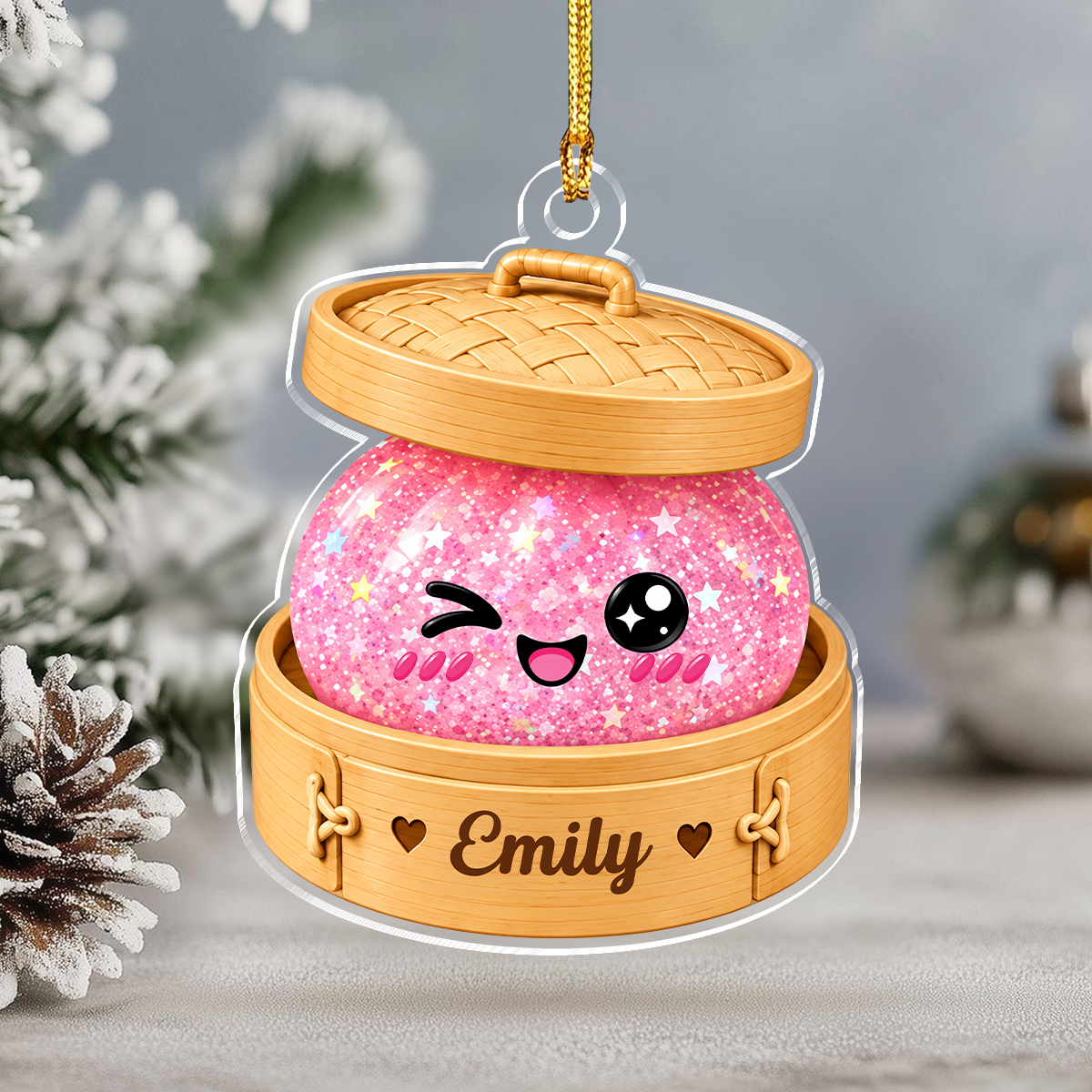 Custom Name Glitter Squishy Dumpling Acrylic Ornament, Personalized Food Lover Keepsake HO82 903646