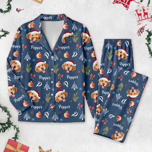 Custom Photo Santa Claus Pine Tree Snowflakes Long Pajamas LM32 895635
