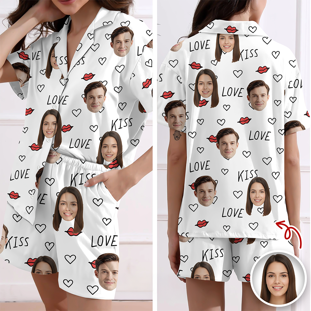 Custom Couple Photo Short Pajamas Matching Couple Clother, Valentine Gift CH07 895418