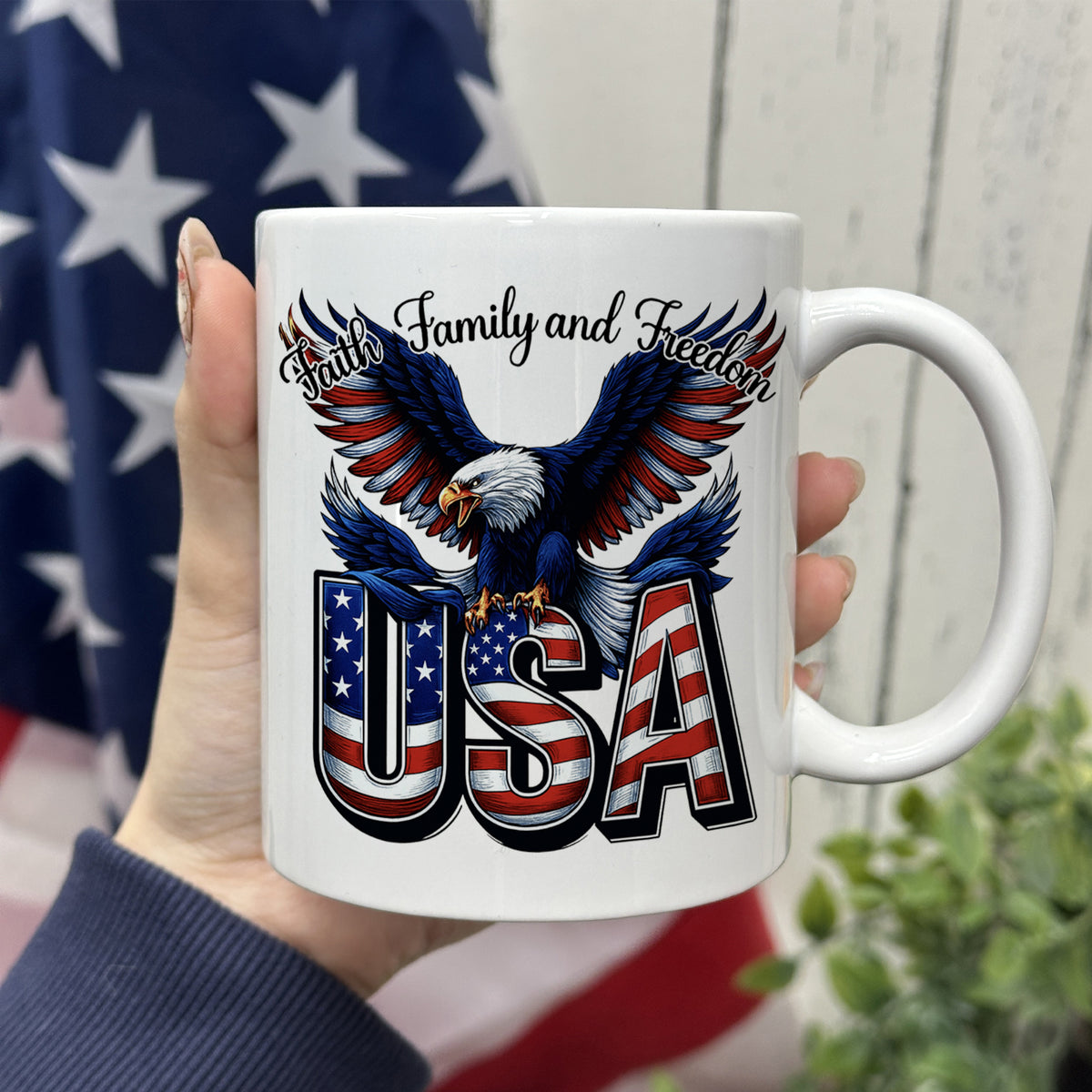 Faith, Family & Freedom America 250 Years Patriotic White Mug LM32 897359