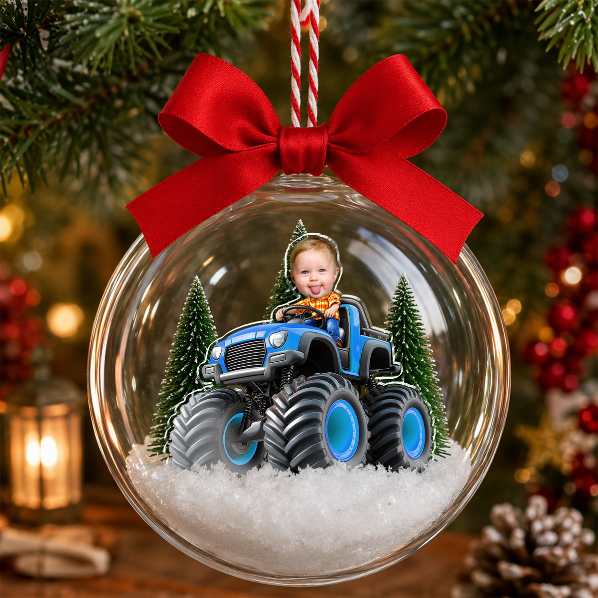 Custom Face Kid Riding Monster Truck 3D Acrylic Ball Ornament, Special Christmas Keepsake for Kids HO82 903912