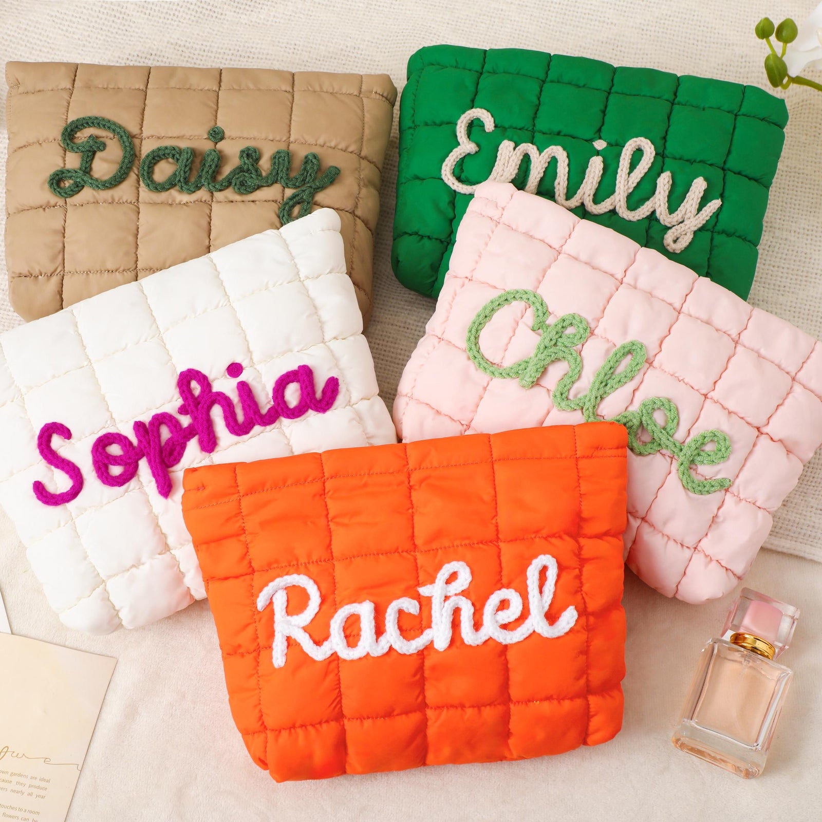 Personalized Name Quilted Nylon Makeup Bag- Gift For Mom, Girlfriend, Women, Bridesmaid Gift LM32 899545