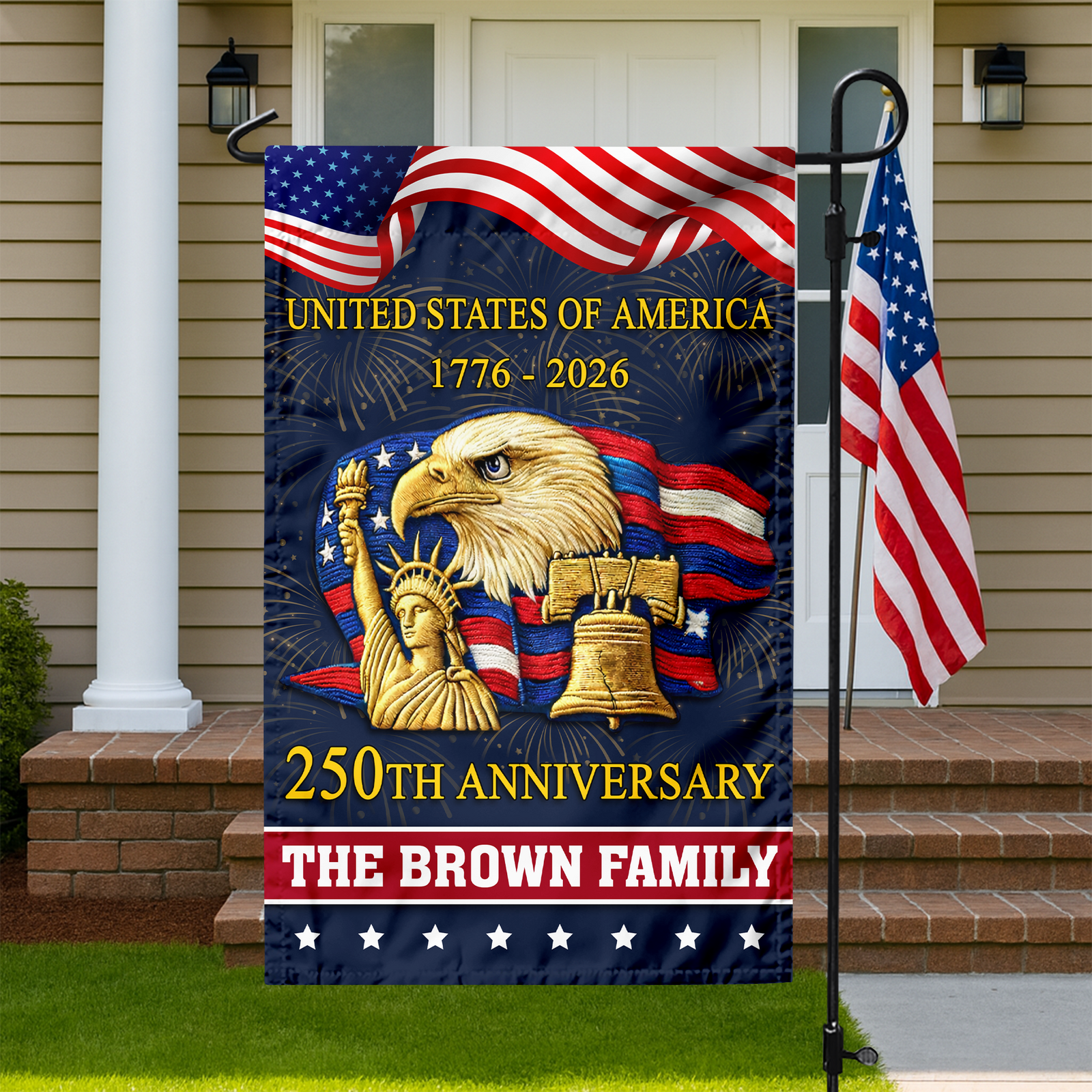 Custom Family Name Bald Eagle United States Of America 250th Anniversary Garden Flag LM32 897795