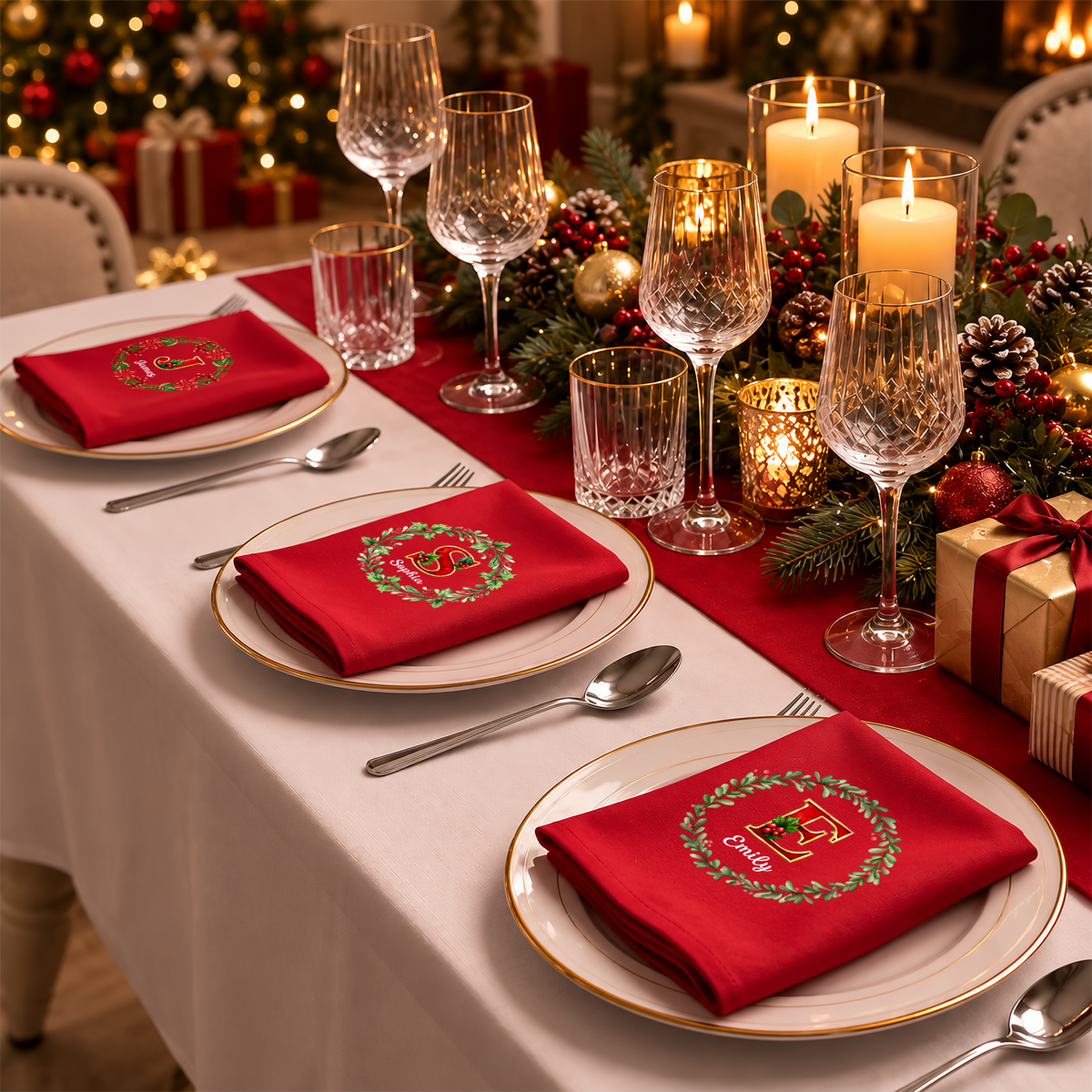Personalized Initial Letter Christmas Reusable Cotton Napkin HO82 903724