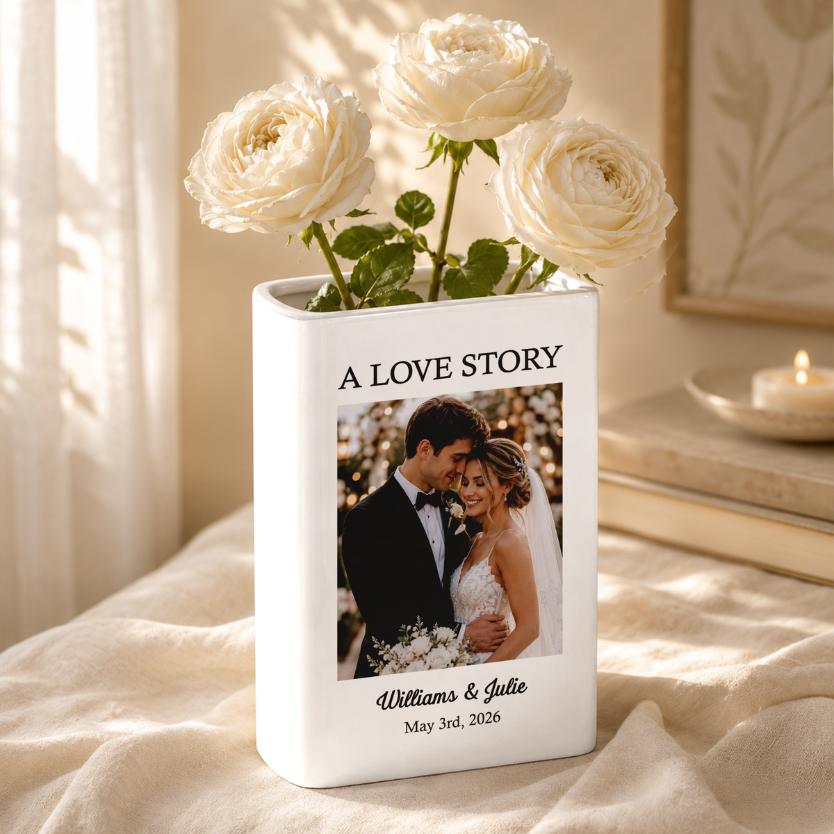 Custom Wedding Photo - A Love Story Book Vase Wedding Anniversary Gift CH07 180434
