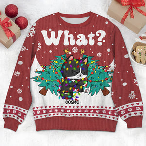 Cat What With Christmas Tree Ugly Sweater For Cat Lovers Personalized Gift HO82 893050