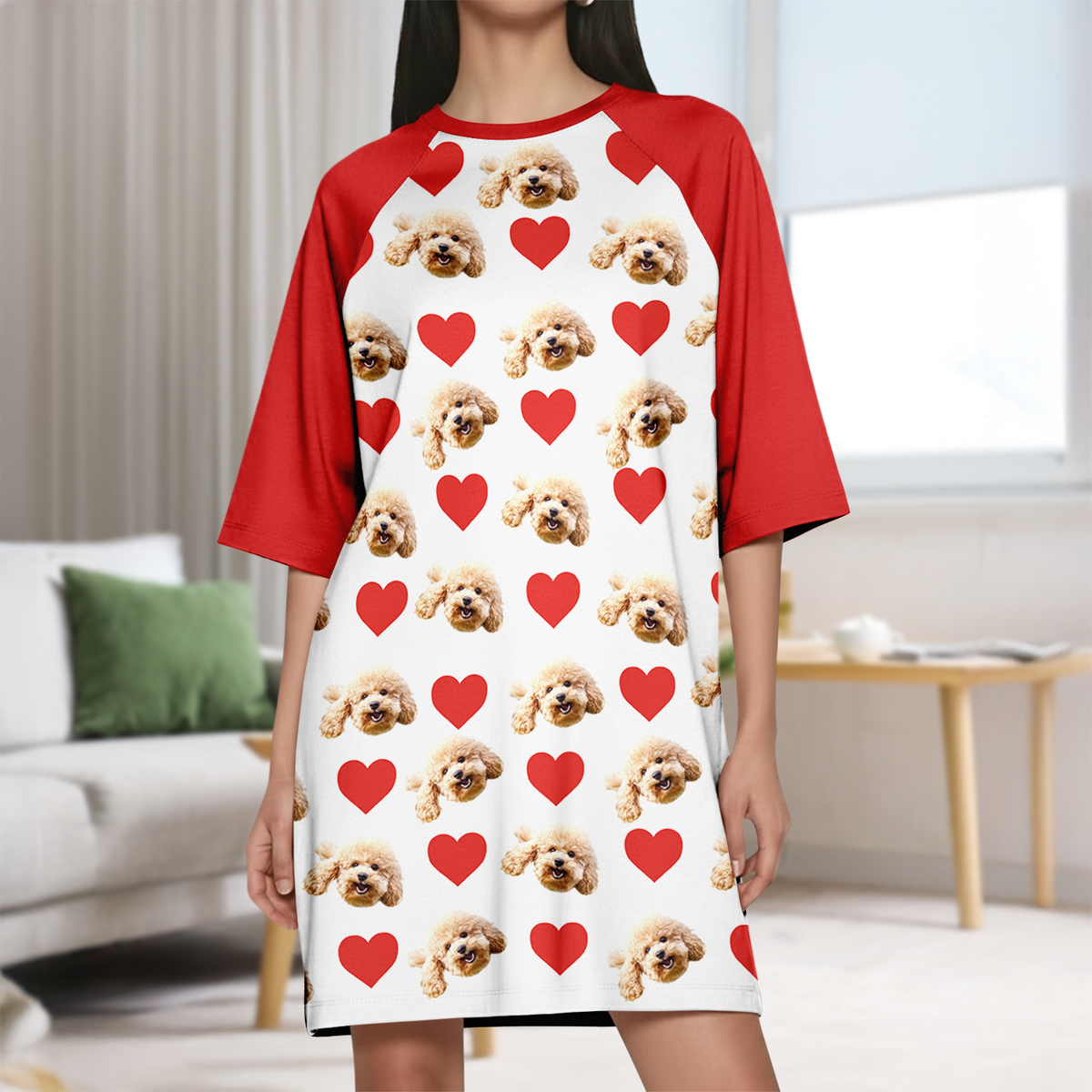 Custom Dog Cat Photo With Icon Raglan Nightgown Gift For Mom TH10 169479