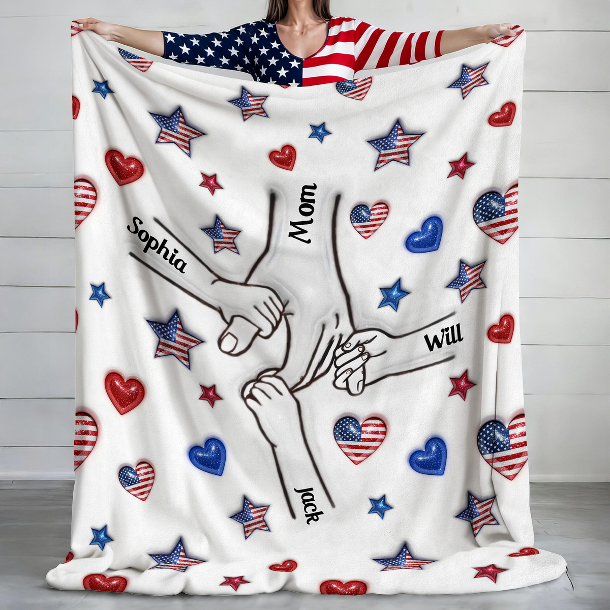 Forever Connected, Hand in Hand - Family Personalized 3D Inflated Effect Printed Blanket HA75 920382