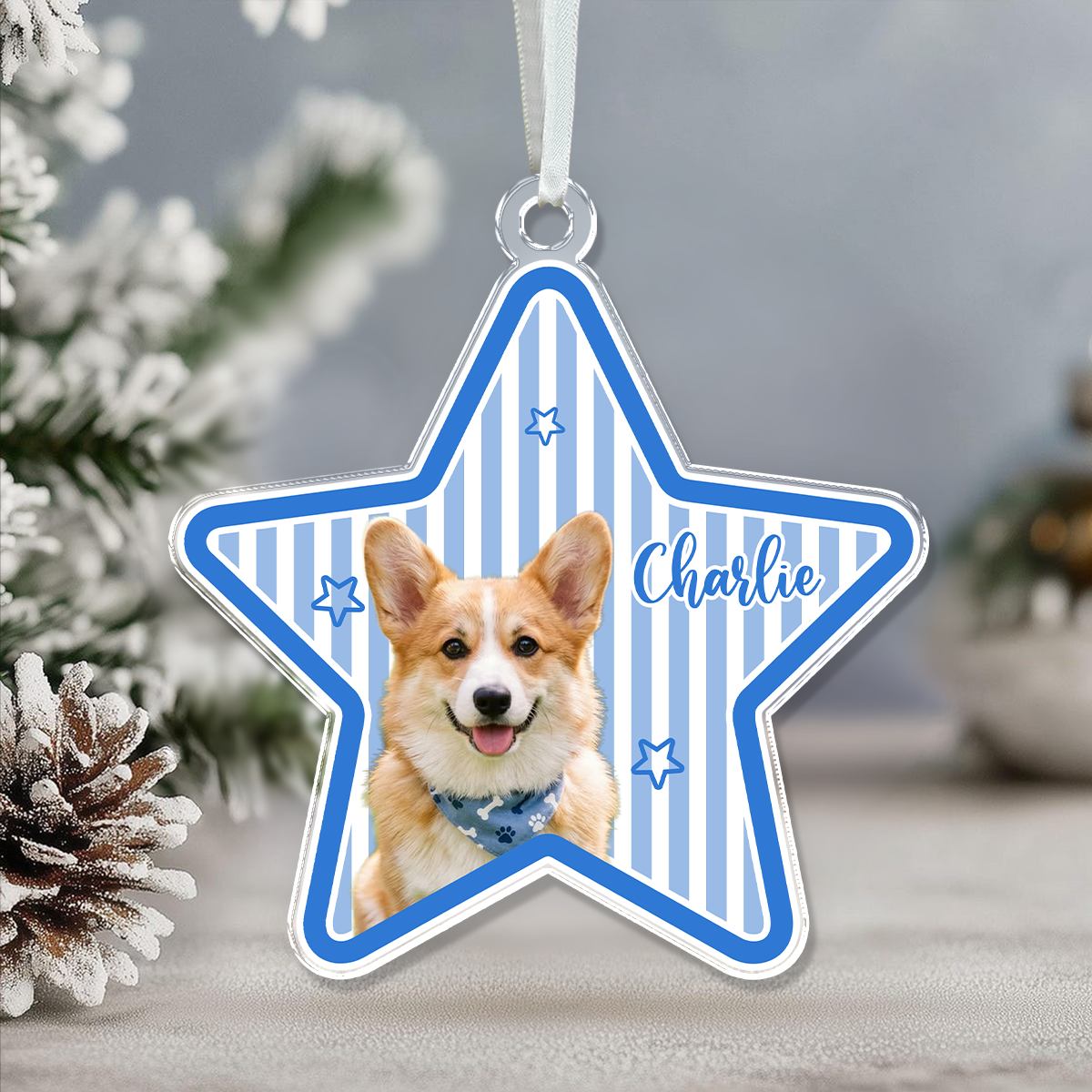 Custom Dog Photo Star Flower Shape Acrylic Ornament, Personalized Pet Keepsake CH07 180400