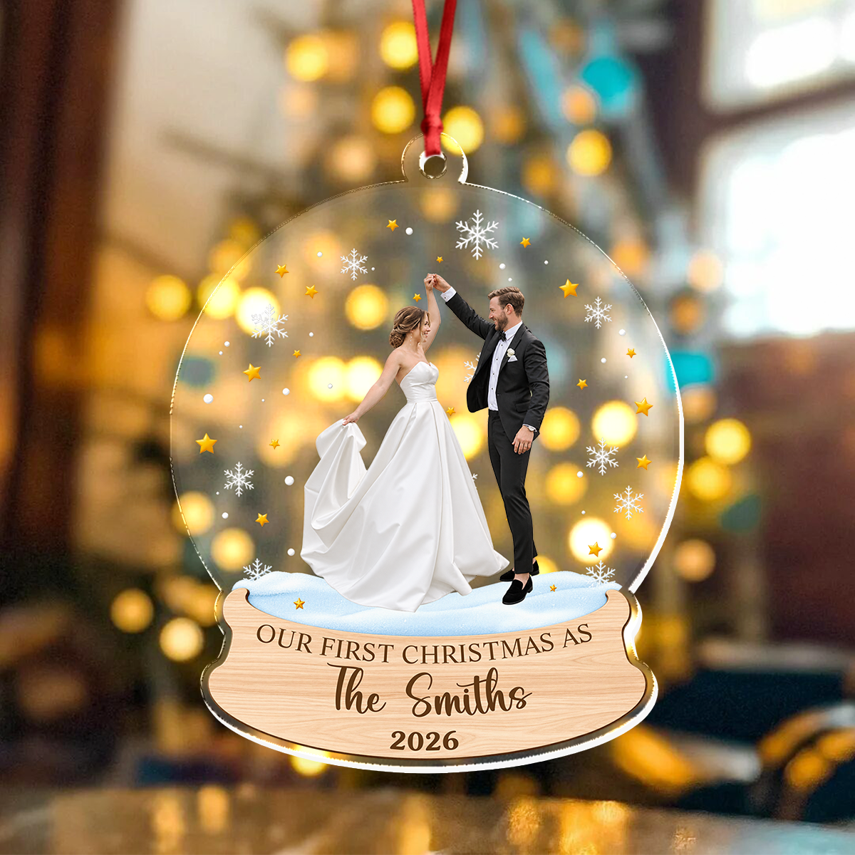 Custom Photo Our First Christmas As Acrylic Ornament, Personalized Newlywed Keepsake HA75 919080