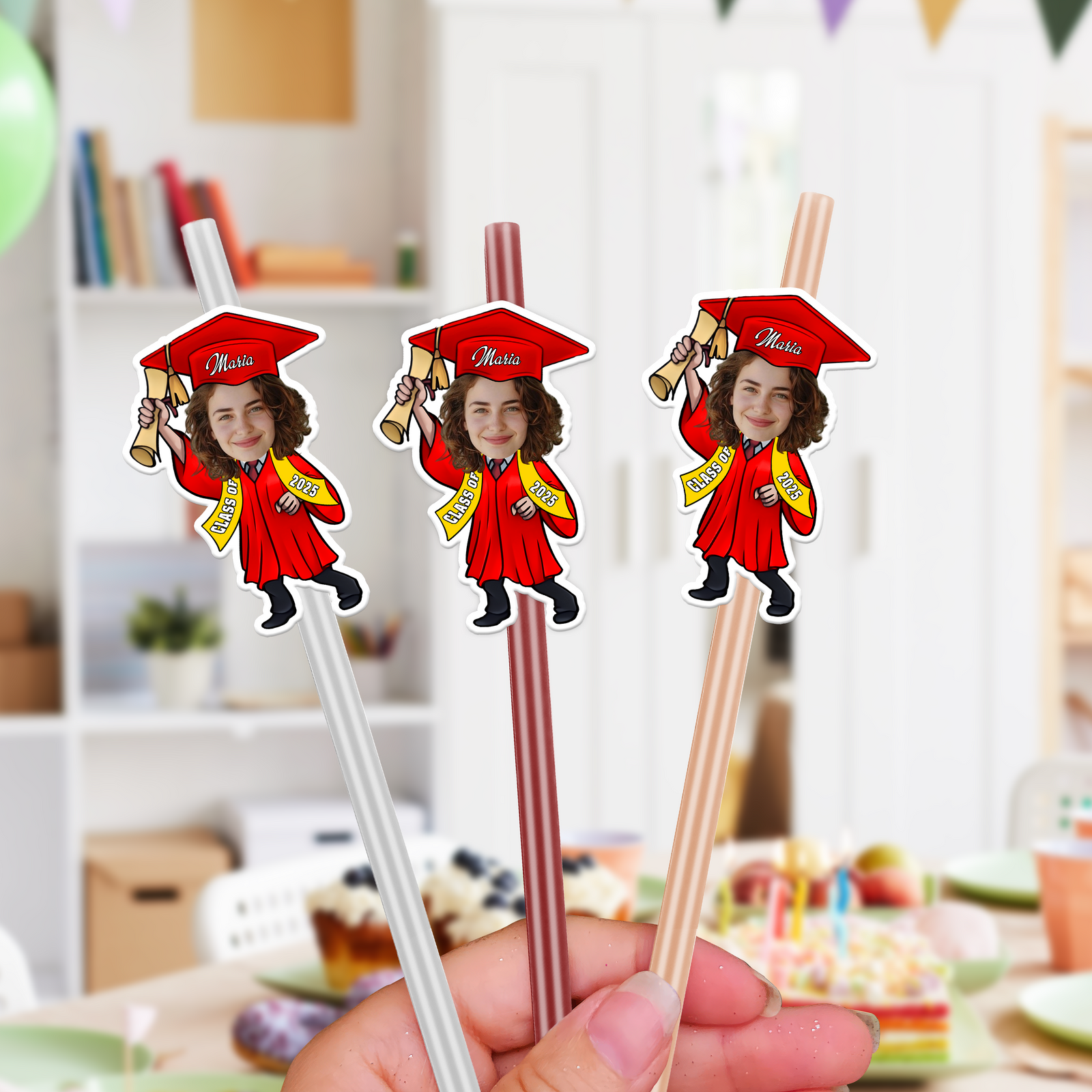 Custom Funny Face Class of 2026 Graduation Decoration Colorful Straws TH10 169131