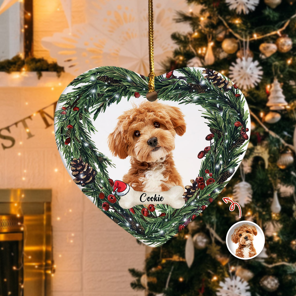 Custom Photo Dog Personalized Heart Shaped Ceramic Ornament For Christmas HA75 897464