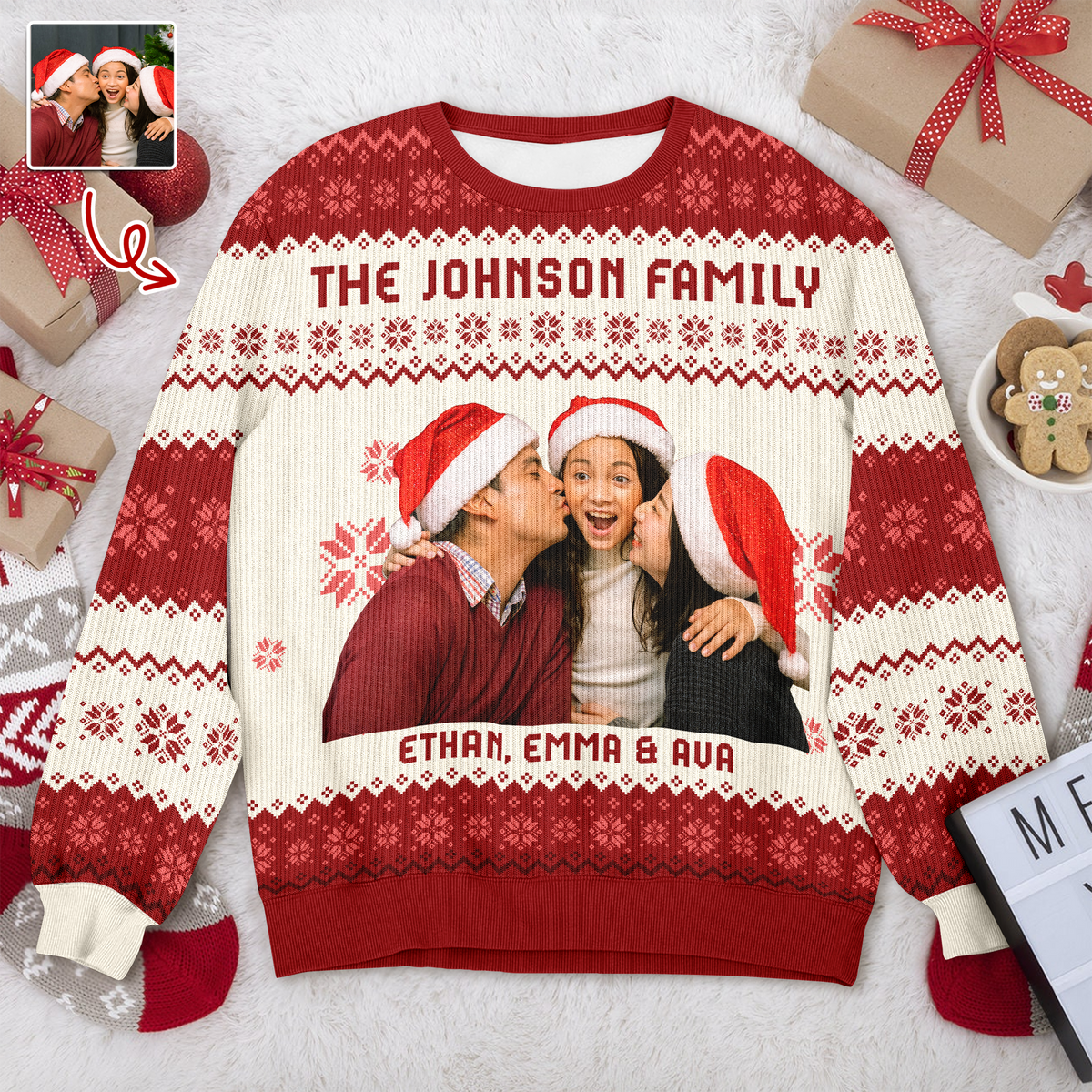 Custom Photo Family Ugly Sweater Christmas, Funny Gift For Family, Dad, Mom, Grandpa, Grandma HA75 897126