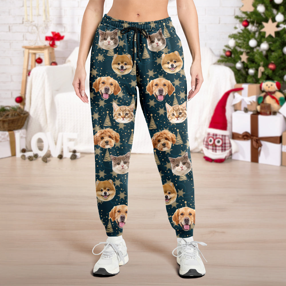Custom Dog Cat Photo Christmas Pattern Sweatpants, Funny Holiday Gift for Pet Lovers LM32 670105