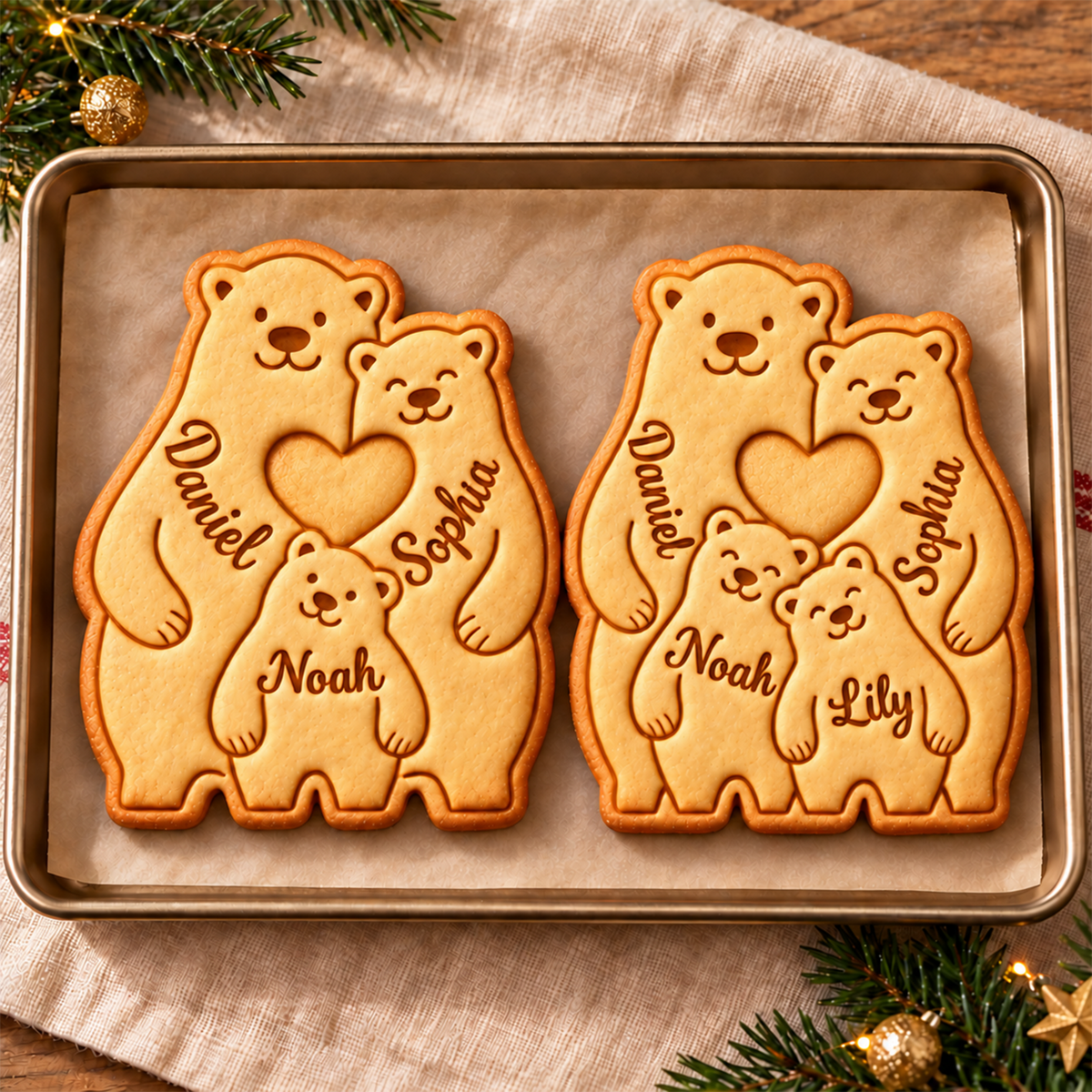 Personalized Family Bear Hug Cookie Cutter And Stamp, Holiday Baking Gift HO82 904194