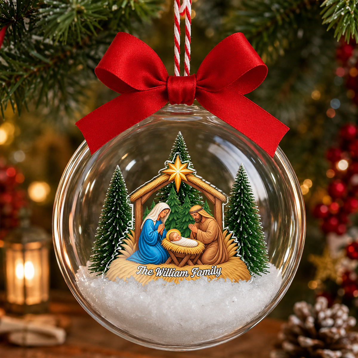 Personalized Custom Family Name Christmas 3D Acrylic Ball Ornament TH10 171225