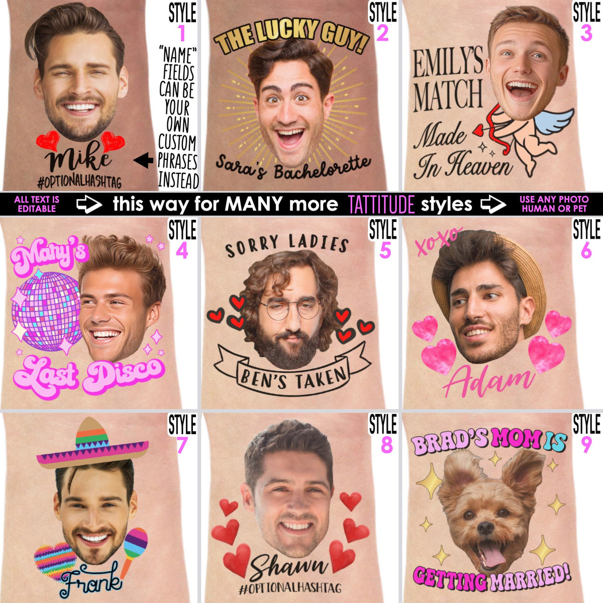 Custom Funny Photo Bachelorette, Birthday Party Tattoos Favors LM32 897663